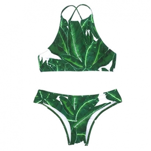 Leaf Print High Neck